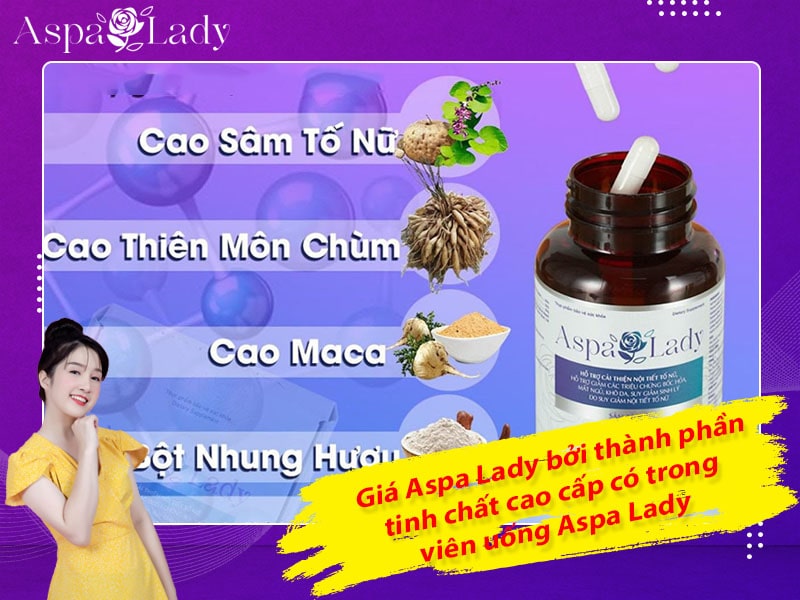 Giá Aspa Lady bởi thành phần tinh chất cao cấp có trong viên uống Aspa Lady